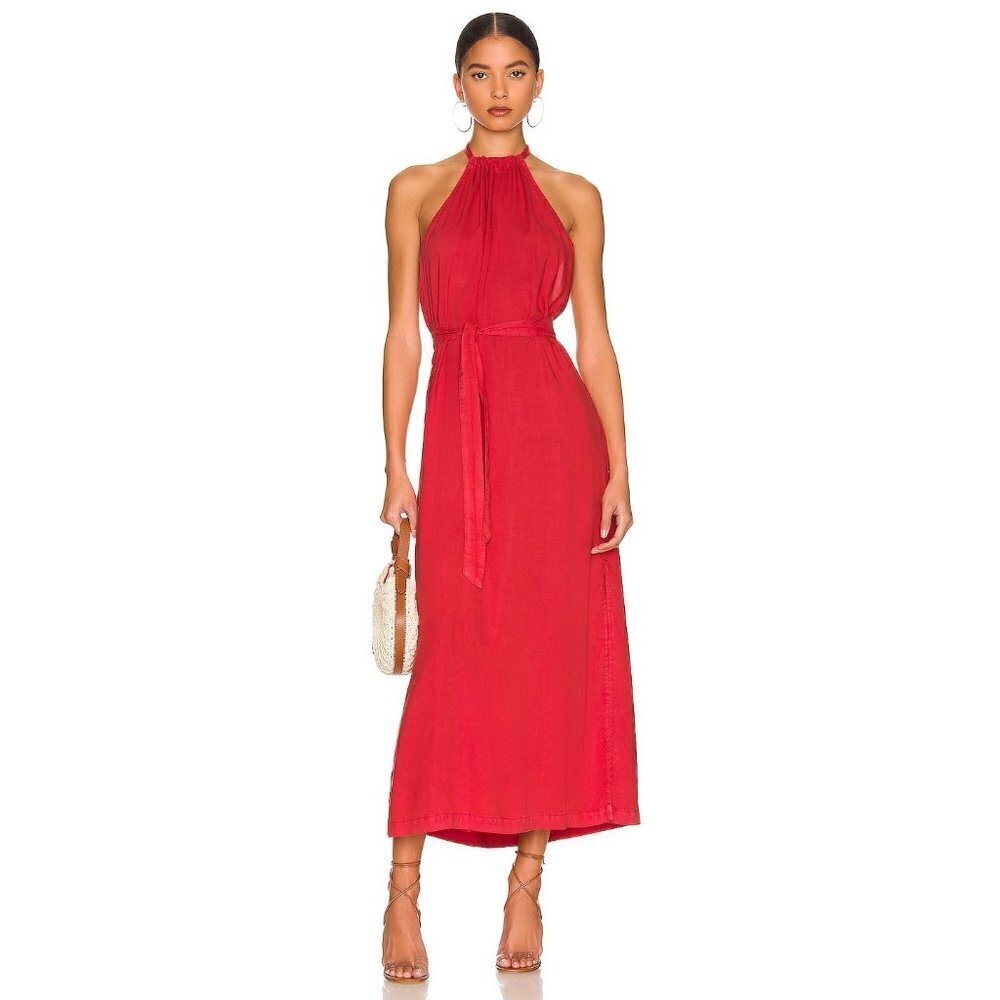 Bella Dahl Smocked Waist Halter Midi Dress in Azaleza Small New Womens Red